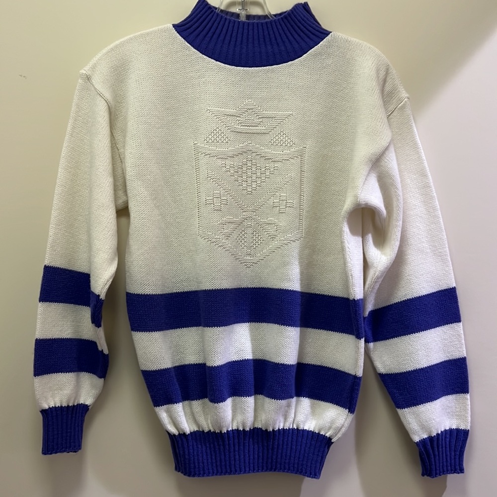 80’s Striped Sweater White and Purple Pullover by Teasers Sz. S